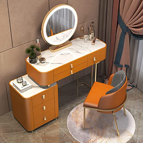Schminktisch-Set mit Schminkspiegel, Hocker und 6 Schubladen, stilvolle Kommode für Schlafzimmer und reichlich Stauraum, modernes Design, Orange Schminktisch-Set mit Schminkspiegel, Hocker und 6 Schubladen, stilvolle Kommode für Schlafzimmer und reichlich Stauraum, modernes Design, Orange von Generisch