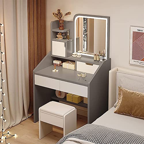 Schminktisch-Set mit beleuchtetem Spiegel, Hocker und Stauraum für Schlafzimmer oder Studio Schminktisch-Set mit beleuchtetem Spiegel, Hocker und Stauraum für Schlafzimmer oder Studio von Generisch