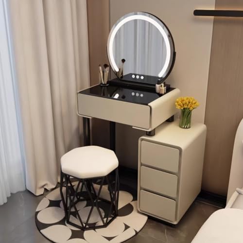 Schminktisch-Set mit gepolstertem Hocker, Schubladen und Beistellschrank, 3 Farben, rund, leicht, perfekt für kleine Räume, Schlafzimmer und Ankleidezimmer, Kaffee, 50 x 40 x 76 cm Schminktisch-Set mit gepolstertem Hocker, Schubladen und Beistellschrank, 3 Farben, rund, leicht, perfekt für kleine Räume, Schlafzimmer und Ankleidezimmer, Kaffee, 50 x 40 x 76 cm von Generisch