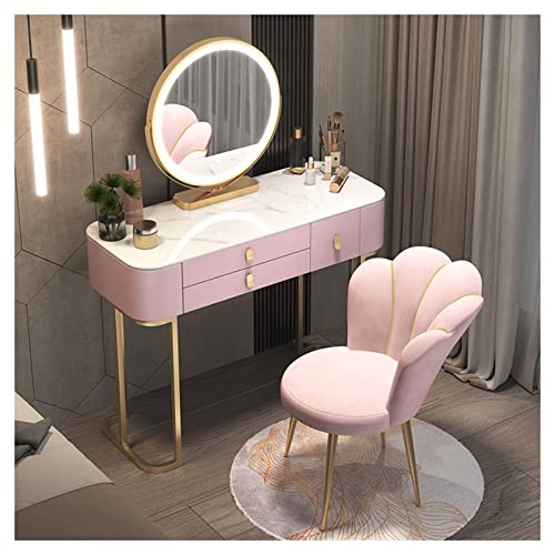 Schminktisch mit LED-Lichtern, Spiegel und gepolstertem Hocker, 3 Schubladen, Schminktisch für Mädchenzimmer, rosa Schminktisch mit Stauraum und Stuhl von Generisch