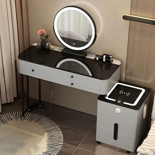 Schminktisch mit LED-Spiegel und Bluetooth-Lautsprecher, Schminktisch mit kabelloser USB-Ladestation, perfekt für Schlafzimmer Schminktisch mit LED-Spiegel und Bluetooth-Lautsprecher, Schminktisch mit kabelloser USB-Ladestation, perfekt für Schlafzimmer von Generisch