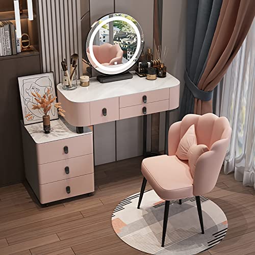 Schminktisch mit Lichtern und Schubladen, gepolsterter Hocker, Nachttisch und Spiegel, Schminktisch für Schlafzimmer Schminktisch mit Lichtern und Schubladen, gepolsterter Hocker, Nachttisch und Spiegel, Schminktisch für Schlafzimmer von Generisch