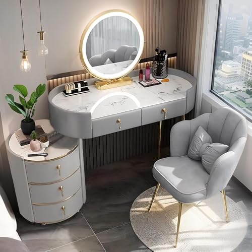 Schminktisch mit Spiegel und Hocker, Touchscreen Schminkspiegel mit 3-Farben dimmbar, Schminkkommode mit 5 Schubladen für Frauen und Mädchen - Modernes Schlafzimmer Kommode Geschenk (Grau, 100cm) von Generisch