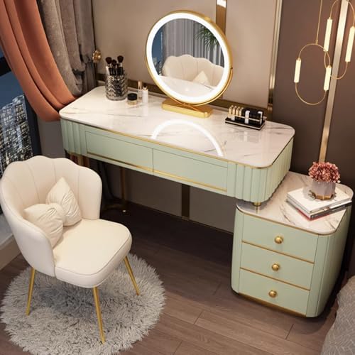 Schminktisch mit Spiegel und LED-Licht - Schminktisch mit Aufbewahrungsschublade und Hocker - Kleiner Schminktisch Set mit drei Beleuchtungsmodi für Schlafzimmer Schminktisch mit Spiegel und LED-Licht - Schminktisch mit Aufbewahrungsschublade und Hocker - Kleiner Schminktisch Set mit drei Beleuchtungsmodi für Schlafzimmer von Generisch