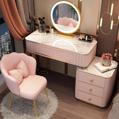 Schminktisch mit Spiegel und LED-Licht - Schminktisch mit Aufbewahrungsschublade und Hocker - Kleiner Schminktisch Set mit drei Beleuchtungsmodi für Schlafzimmer von Generisch