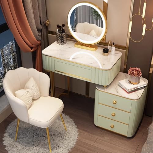 Schminktisch mit Spiegel und LED-Licht - Schminktisch mit Aufbewahrungsschublade und Hocker - Kleiner Schminktisch Set mit drei Beleuchtungsmodi für Schlafzimmer Schminktisch mit Spiegel und LED-Licht - Schminktisch mit Aufbewahrungsschublade und Hocker - Kleiner Schminktisch Set mit drei Beleuchtungsmodi für Schlafzimmer von Generisch