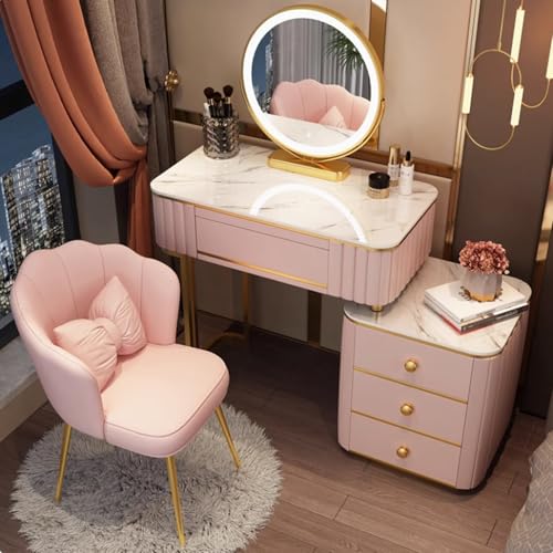 Schminktisch mit Spiegel und LED-Licht - Schminktisch mit Aufbewahrungsschublade und Hocker - Kleiner Schminktisch Set mit drei Beleuchtungsmodi für Schlafzimmer von Generisch