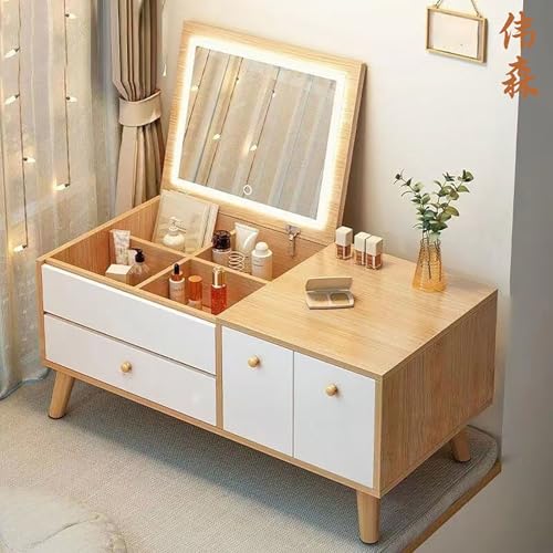 Schminktisch mit Spiegel und LED-Lichtern, Schminktisch Organizer mit Schublade, kompakte Schminkstation, stilvolle Schlafzimmermöbel, kleine Kommode für einfache Organisation Schminktisch mit Spiegel und LED-Lichtern, Schminktisch Organizer mit Schublade, kompakte Schminkstation, stilvolle Schlafzimmermöbel, kleine Kommode für einfache Organisation von Generisch