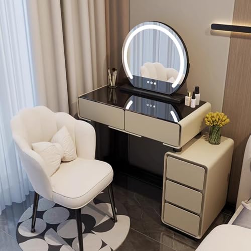 Schminktisch mit Spiegel und Lichtern, einstellbare Helligkeit, große Schubladen und Schränke, kompaktes Design Schminktisch mit Spiegel und Lichtern, einstellbare Helligkeit, große Schubladen und Schränke, kompaktes Design von Generisch