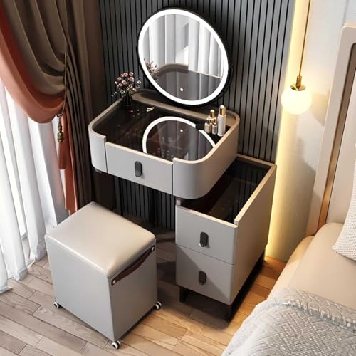 Schminktisch mit Spiegel und Schubladen, verstellbare Helligkeit, Schminkspiegel für Schlafzimmer, Schminktisch aus Holz für Mädchen und Frauen, Ankleidezimmer Schminktisch mit Spiegel und Schubladen, verstellbare Helligkeit, Schminkspiegel für Schlafzimmer, Schminktisch aus Holz für Mädchen und Frauen, Ankleidezimmer von Generisch
