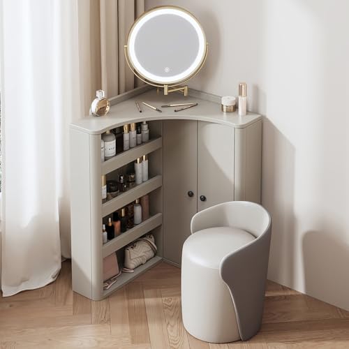 Schminktisch mit Spiegel und verstellbarer Beleuchtung - Schminktisch für kleine Räume mit offenen Ablagefächern für Schlafzimmer und Wohnzimmer - Ideal für Mädchen und Frauen Schminktisch mit Spiegel und verstellbarer Beleuchtung - Schminktisch für kleine Räume mit offenen Ablagefächern für Schlafzimmer und Wohnzimmer - Ideal für Mädchen und Frauen von Generisch