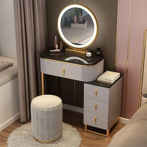 Schminktisch mit Spiegelleuchten, 4 Schubladen, stilvolles Schminktisch-Set mit gepolstertem Hocker für Frauen- und Mädchenzimmer Schminktisch mit Spiegelleuchten, 4 Schubladen, stilvolles Schminktisch-Set mit gepolstertem Hocker für Frauen- und Mädchenzimmer von Generisch