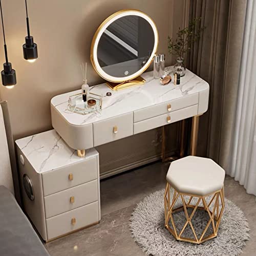 Schminktisch mit Touch-LED-beleuchtetem Spiegel, 3 Farbmodi, Schminktisch mit 3 Schubladen, Aufbewahrungsschrank und Ladestation für Schlafzimmer, Beige von Generisch