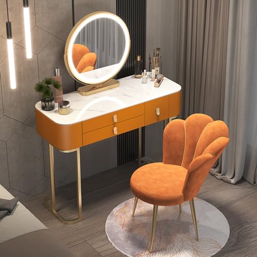 Schminktisch mit Touch-LED-beleuchtetem Spiegel, Schminktisch, 3 Farb-Beleuchtungsmodi, mehrere Schubladen, Aufbewahrungsschrank für Schlafzimmermöbel (Farbe: Blau (Orange 80 x 40 x 78 cm) von Generisch