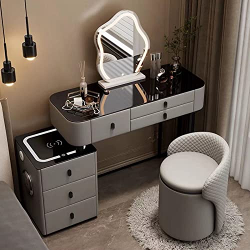 Schminktisch mit Touch-LED-beleuchtetem Spiegel, Schminktisch mit 3 Farbmodi, Aufbewahrungsschrank und Ladestation für Schlafzimmer, modernes Design, Grau Schminktisch mit Touch-LED-beleuchtetem Spiegel, Schminktisch mit 3 Farbmodi, Aufbewahrungsschrank und Ladestation für Schlafzimmer, modernes Design, Grau von Generisch