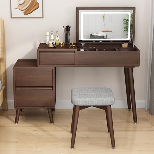 Schminktisch mit beleuchtetem Spiegel, Ablagefächern und Hocker, perfekt für Schönheit und Schreiben Schminktisch mit beleuchtetem Spiegel, Ablagefächern und Hocker, perfekt für Schönheit und Schreiben von Generisch