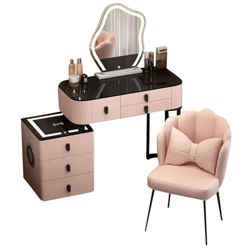 Schminktisch mit beleuchtetem verstellbarem Spiegel, USB-Anschlüssen, kabellosem Laden, Stauraum – natürliche und kühle Lichtoptionen von Generisch
