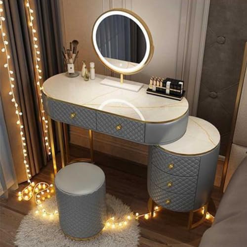 Schminktisch mit verstellbarem Spiegel, 100 cm, 3 Farboptionen, 5–6 Schubladen, einziehbares Design, ideal für Schlafzimmer- oder Badezimmermöbel, inklusive rundem Hocker, Grau Schminktisch mit verstellbarem Spiegel, 100 cm, 3 Farboptionen, 5–6 Schubladen, einziehbares Design, ideal für Schlafzimmer- oder Badezimmermöbel, inklusive rundem Hocker, Grau von Generisch
