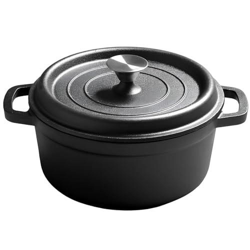 Schmortopf mit Deckel, Gusseisen Dutch Oven Topf mit ergonomischen Griffen zum Schmoren und Backen, vielseitige Ofenform für Hausmannskochen von Generisch
