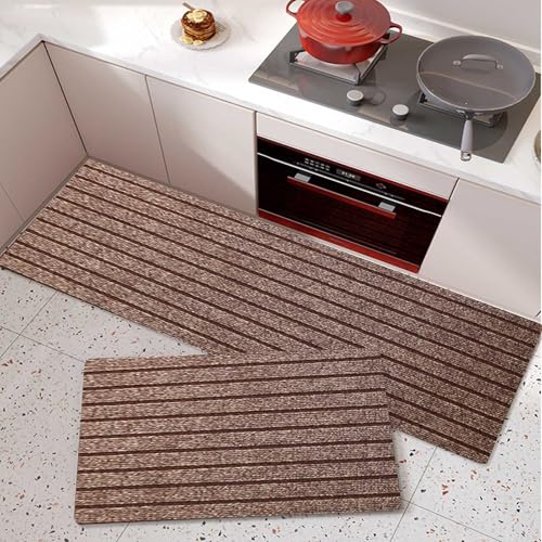Schmutzfangmatte Für Aussen & Innen,Rutschfest,Waschbarer Esszimmer Teppich,Starker Schmutz Und Feuchtigkeitsaufnahme,Moderner Küchenteppich,Streifen Rutschfest Fußmatten(Brown,60x180cm) von Generisch