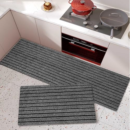 Schmutzfangmatte Für Aussen & Innen,Rutschfest,Waschbarer Esszimmer Teppich,Starker Schmutz Und Feuchtigkeitsaufnahme,Moderner Küchenteppich,Streifen Rutschfest Fußmatten(Gray,90x120cm) von Generisch