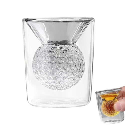 Schnapsgläser mit Golf-Thema, klare, doppelwandige Glasbecher, rund, Golfball-Form, rundes Schnapsglas, kreatives Golfer-Barzubehör, hitzebeständige Schnapsbecher für Männer und Frauen von Generisch