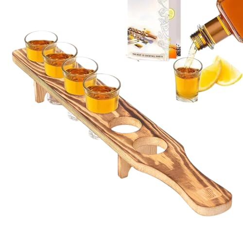 Schnapsglashalter – Tequila-Serviertablett aus Holz mit sechs kleinen Glasbechern – tragbares Schnapsglas-Tablett | Tequila-Servierset für Bar, Restaurant, Heimparty, Cocktail-Events, Familientreffen von Generisch