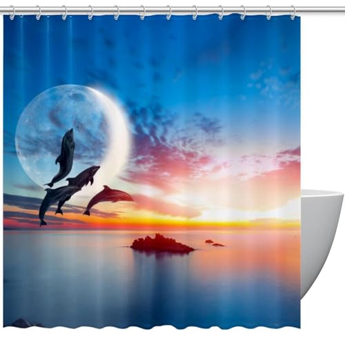 Schöner Delphin-Duschvorhang mit Sonnenuntergang für Ihr Badezimmer, 167 x 182 cm, Bauernhaus-Badezimmer-Duschvorhang mit 10 Haken, perfekt für jede Baddekoration Schöner Delphin-Duschvorhang mit Sonnenuntergang für Ihr Badezimmer, 167 x 182 cm, Bauernhaus-Badezimmer-Duschvorhang mit 10 Haken, perfekt für jede Baddekoration von Generisch