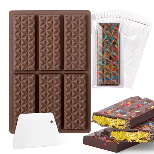 Schokoladenform Silikon 25x17cm Tief, Diamant Silikonform mit 100 Beutel & Schaber, Wiederverwendbare Tafel für Küchenhelfer Schokoladenform Silikon 25x17cm Tief, Diamant Silikonform mit 100 Beutel & Schaber, Wiederverwendbare Tafel für Küchenhelfer von Generisch