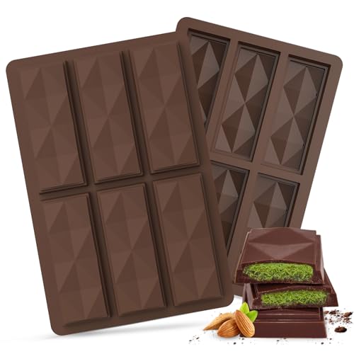 Schokoladenform Silikon Tief Geometrie Dubai Schokolade Form,2 Stück Silikonform Schokoladentafel Tafel Schokoladen Form Mehrmaligem Gebrauch für Pralinen Nuts Schokoriegel Süßigkeiten von Generisch