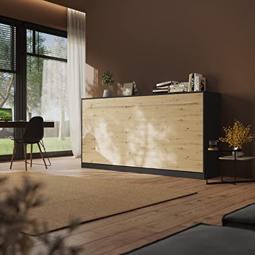 Schrankbett Standard 90x200 Horizontal Anthrazit/Wildeiche ausklappbares Wandbett, ideal geeignet als Wandklappbett fürs Gästezimmer, Büro, Wohnzimmer, Schlafzimmer, HL09 Schrankbett Standard 90x200 Horizontal Anthrazit/Wildeiche ausklappbares Wandbett, ideal geeignet als Wandklappbett fürs Gästezimmer, Büro, Wohnzimmer, Schlafzimmer, HL09 von Generisch