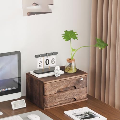 Schreibtisch-Aktenschrank – Schreibtisch-Aufbewahrungsbox mit Schubladen, Massivholz, Desktop-Aufbewahrungsbox, flacher Aktenschrank mit Schloss, Schreibtisch-Aufbewahrungsschränke/Datenschränke von Generisch