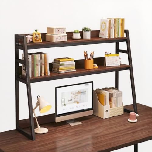 Schreibtisch Bücherregal 2-stufiger Tischregal Organizer, Multifunktionales Schreibtisch-Lagerregal Holz & Metall für Zuhause Büro Bücher(Black,37.4"/95cm) von Generisch