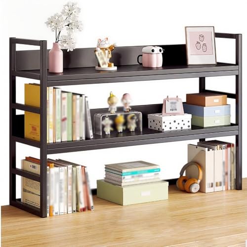 Schreibtisch Bücherregale, 2 Etagen SchreibtischRegal, Mehrzweck Ablage Holz-Ausstellungsregal für Wohnheim Home Office(Black,37.4/95cm) von Generisch