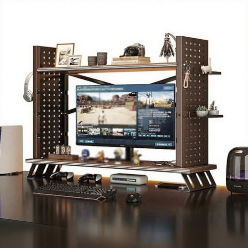 Schreibtisch Bücherregale Einstellbar Tischregal Organizer mit Computer Monitorständer, Mehrzweck Ausstellungsregal für Büro Zuhause(Black,35.4in/90cm) von Generisch