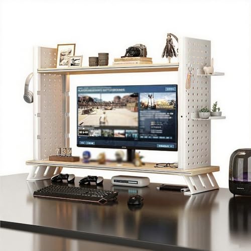Schreibtisch Bücherregale Einstellbar Tischregal Organizer mit Computer Monitorständer, Mehrzweck Ausstellungsregal für Büro Zuhause(White,39.4in/100cm) von Generisch