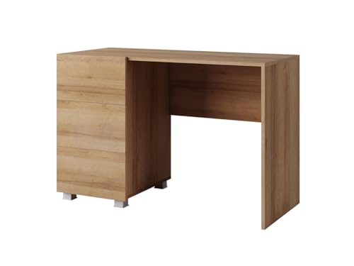 Schreibtisch CALABRINI C-01 Computer Bürotisch PC Arbeitszimmer Hochglanz (Eiche Gold) von Generisch