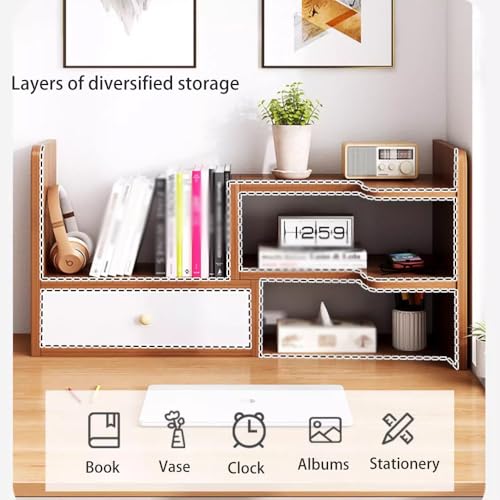 Schreibtisch Regal Organizer, 2-stufiges Holz-Bücherregal Einstellbar, Büro-Aufbewahrungsregal mit Schubladen für Zuhause Wohnheim(White) von Generisch