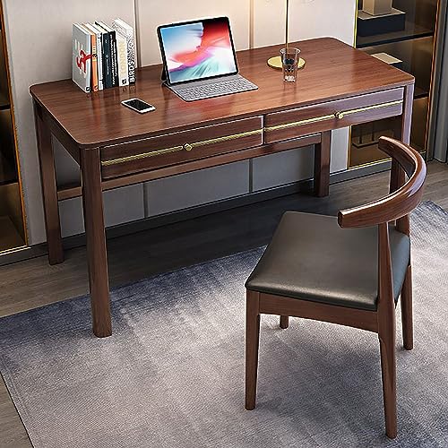 Schreibtisch aus Massivholz mit 2 Schubladen, moderner Computer-Arbeitsplatz für Heimbüro, großer Arbeitstisch mit stabilem Design, Walnussholz-Finish, 99,1 x 61 x 76,2 cm von Generisch