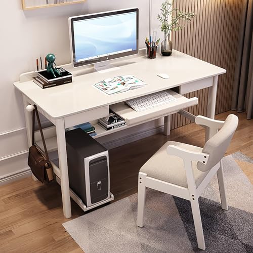 Schreibtisch aus Massivholz mit Tastaturablage, kompakter Arbeitsplatz mit Schubladen und Bücherregal für kleine Räume – perfekter Schreibtisch für Arbeitszimmer und PC Schreibtisch aus Massivholz mit Tastaturablage, kompakter Arbeitsplatz mit Schubladen und Bücherregal für kleine Räume – perfekter Schreibtisch für Arbeitszimmer und PC von Generisch