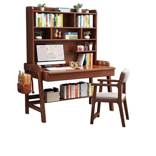 Schreibtisch aus Massivholz mit integriertem Bücherregal – perfekt für Heimbüro oder Schlafzimmer, funktionale Arbeitsplatzlösung, langlebiges Design für die Organisation von Büchern und Bürobedarf von Generisch