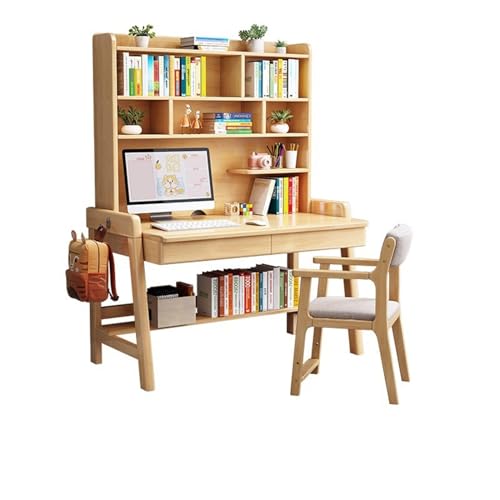 Schreibtisch aus Massivholz mit integriertem Bücherregal – perfekt für Heimbüro oder Schlafzimmer, funktionale Arbeitsplatzlösung, langlebiges Design für die Organisation von Büchern und Bürobedarf von Generisch