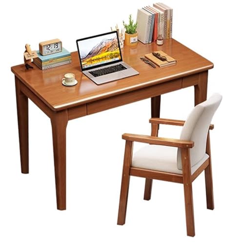 Schreibtisch- und Stuhl-Set aus Massivholz für Home Office, Computertisch mit Schublade und gepolstertem Sessel, stilvolle Schreibtischmöbel für Schlafzimmer und Arbeitsplatz (Braun, 60 x 40 x 75 cm) von Generisch