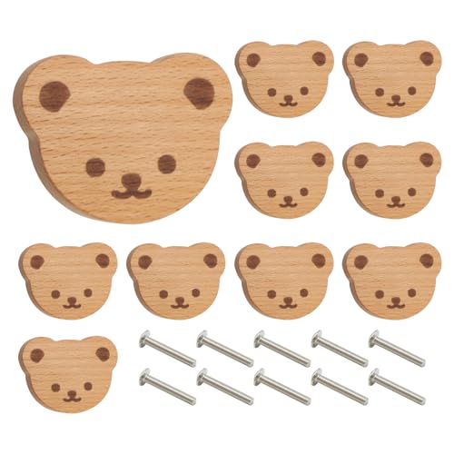 Schubladenknäufe Cartoon Bär 10er Set - Badezimmer Schrankgriffe Aus Holz,Deko Griffe Für Küche Schminktisch Schrank Schreibtisch Möbel von Generisch