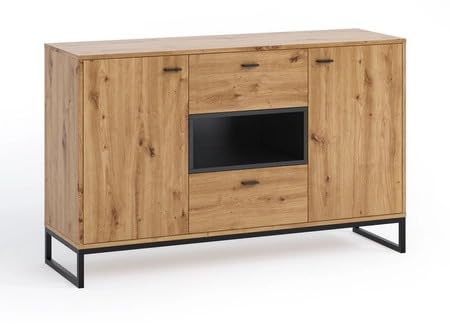 Schubladenkommode 135 cm Eiche handwerklich – moderne Kommode mit schwarzem Metallgestell im Industrial- und Loft-Stil – Olier – viel Stauraum für Wohnzimmer, Schlafzimmer oder Eingangsbereich von Generisch