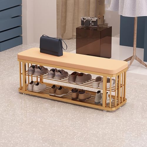 Schuhaufbewahrung Organizer – Gepolstertes 2-stöckiges Schuhregal, Bank für Flur, Eingangsbereich, Wohnzimmer, Metallrahmen, platzsparendes Design von Generisch