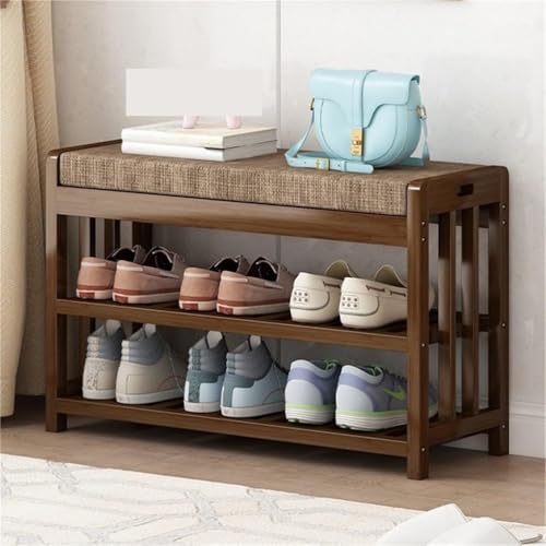 Schuhbank aus Bambus mit 2 Etagen und gepolstertem Sitz, stilvoller Schuhschrank, atmungsaktiv, für Eingang, Wohnzimmer, Flur, 80 cm von Generisch