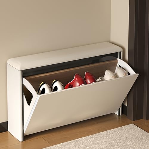 Schuhbank aus Holz, mit Klappschublade, Eingang und Flur, Schlafzimmermöbel (70 x 17 x 47 cm), stilvolles und praktisches Schuhregal, Beige von Generisch