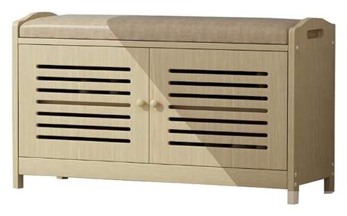 Schuhbank aus Holz mit Kissen, Flur, Schuhschrank und Regal, stilvoller Schuhsitz, 80 x 30 x 49 cm, perfekt für Eingangsbereich und Heimdekoration von Generisch