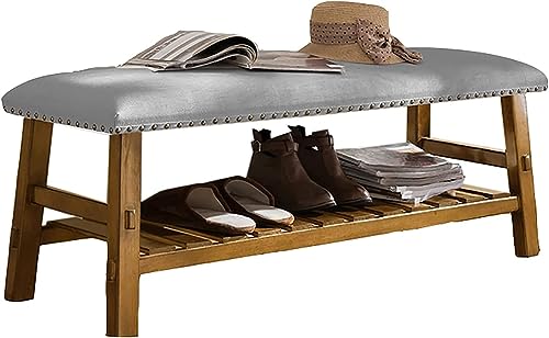 Schuhbank aus Holz mit weichem Kissen, Retro-Schnallen-Design für organisierte Schuhaufbewahrung im Schlafzimmer oder Flur von Generisch